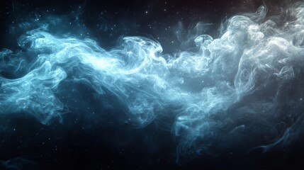 Poster - Swirling clouds of vapor in vibrant blue and white intertwine, creating an enchanting cosmic display. This mesmerizing view shines against a dark star-studded backdrop