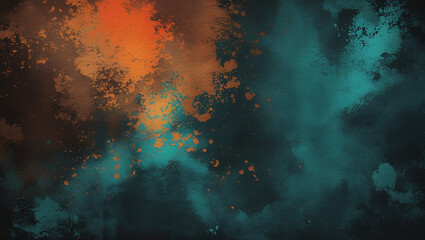 Wall Mural - AI Generative. Abstract digital painting of texture grainy brown, orange, dark turquoise background. 10