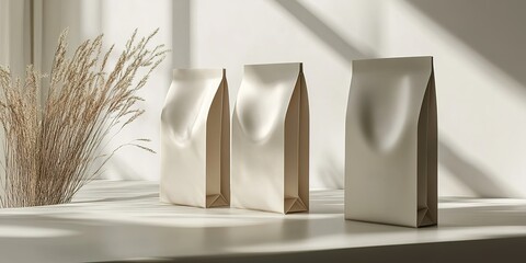 Poster - elegant minimalist packaging displayed on a sunlit table with dried grass decor