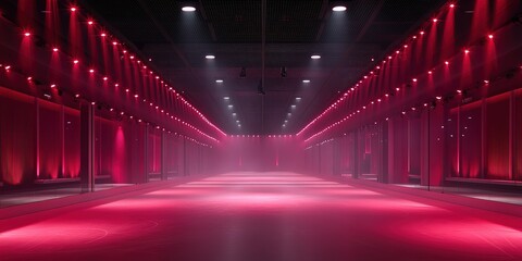 Poster - Stunning red-lit indoor arena with fog and glowing lights for an energetic atmosphere