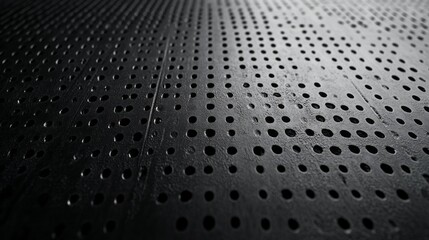 Poster - A close-up view reveals an intricate black surface covered in small holes, creating an artistic interplay of light and shadow. This captivating texture invites curiosity and exploration