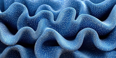 Poster - Textured fabric with blue waves and shimmering spots captures attention in close-up perspective
