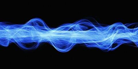Poster - Blue wave of light creates dynamic patterns against a black background in a mesmerizing visual display at night
