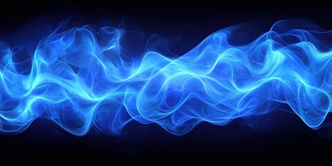 Poster - Vibrant blue wave forming intricate patterns against a dark background in a digital art representation