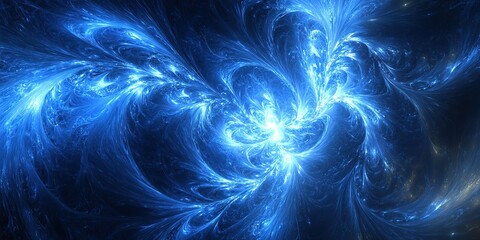 Poster - Intricate blue fractal patterns swirling in a cosmic backdrop of light and energy