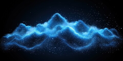 Poster - vibrant blue abstract representation of mountains under a starry sky captured with deep contrast and