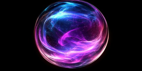 Poster - Colorful glowing orb with swirling cosmic patterns against a black background