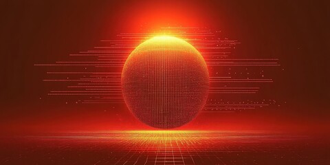 Poster - Digital representation of a glowing spherical object against a vibrant red background with motion lines