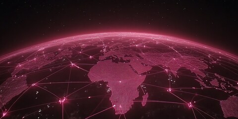 Poster - Visualizing global connectivity through a digital network representation of Earth with vibrant pink lines