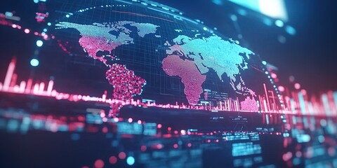 Poster - Global network visualization displaying interconnected data patterns in vibrant colors