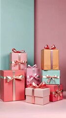 Aufkleber - A stack of pink boxes with bows on them. The boxes are stacked on top of each other