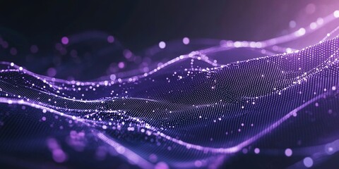 Poster - Captivating visual of digital abstract waves in shades of purple shimmering with light particles