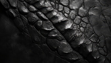 Poster - Close-Up View of Exotic Black Textured Skin with Unique Patterns and Natural Gloss in Abstract Artistic Presentation