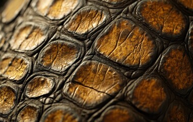 Poster - Close-up View of Intricate Textured Surface of Animal Skin Showcasing Natural Patterns and Unique Colors in Rich Brown and Amber Hues