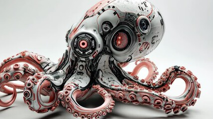 Poster - Futuristic alien cyborg octopus features intricate design and advanced technology, Alien cyborg octopus twist morph