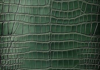 Poster - Close-up View of Textured Green Leather with Crocodile Skin Pattern Showcasing Detailed Lines and Natural Design Variations for Fashion and Upholstery Use