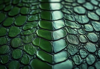 Poster - Close-up View of Textured Green Scales on Reptile Skin, Showing Unique Patterns and Natural Beauty of Wildlife in Nature
