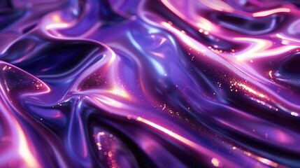Poster - Close up of wavy purple fabric texture. Soft purple textile background. Macro photograph of cloth texture with glowing glitter and purple color waving surface. Smooth elegance cloth material. AIG51.
