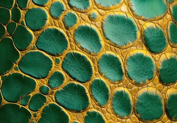 Poster - Close-Up View of Vibrant Green and Yellow Textured Surface, Displaying Organic Shapes and Patterns in Nature