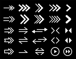 Poster - Arrow icon set. Arrow. Cursor. Collection different arrows sign. Modern simple arrows. White arrows icons on black background. Vector design