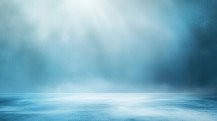 Poster - Amid a serene landscape, a soft blue mist swirls gently while the first light of dawn spills warmth into the cool air, creating a dreamlike atmosphere that invites reflection
