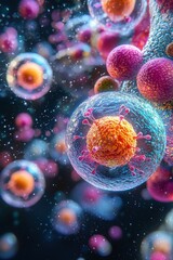 Wall Mural - detailed 3d rendering of human cells in a scientific environment