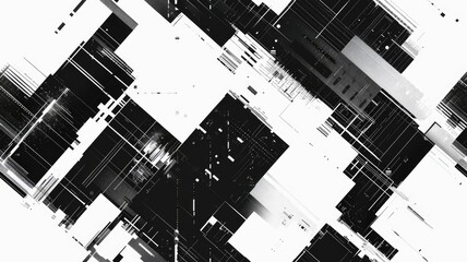 Fototapete - The abstract picture of glitch circuit in square shape sketched by black color use shading to express software effect and algorithm graphic of digital chip through modern and electronic style. AIG53.