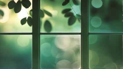 Wall Mural - soft light filters through a window surrounded by greenery, creating a serene atmosphere in a peacef