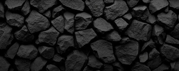 Poster - A textured background of irregular black stones arranged closely together, creating a cohesive, dark appearance.