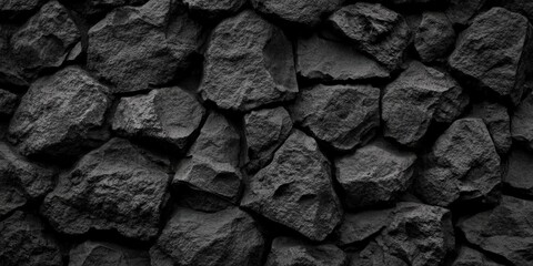 Poster - A textured surface of dark rocks arranged irregularly, creating an abstract pattern with shadows and highlights.