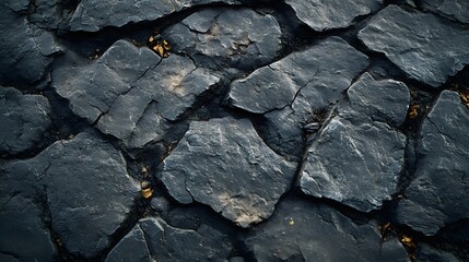 Poster - Close-up view of a dark grey stone texture. The stones are rough, cracked, and irregular. Ideal for background or texture use. A Deep Dive into Rough, Cracked, and Irregular Stone Pavement