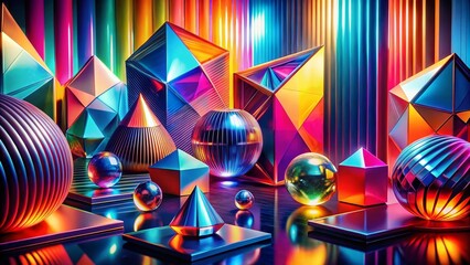 Poster - Abstract B22_1821:  Geometric Shapes and Light Play in Vibrant Hues