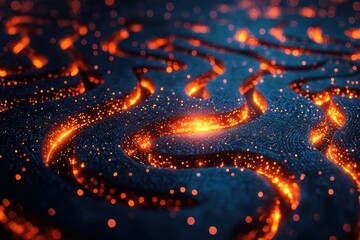 Poster - Glowing Neon Circuitry with Futuristic Digital Path in Abstract Style