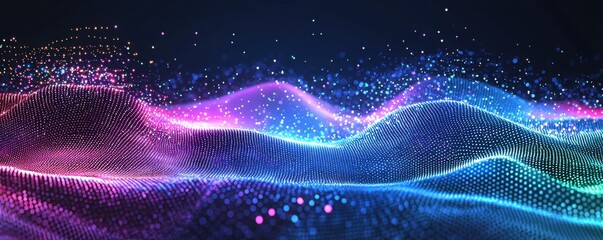 Poster - Abstract illuminated technology waves in vibrant blue and purple hues