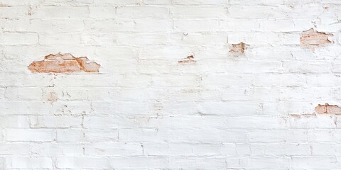 Poster - A textured white wall with peeling paint, revealing patches of brick beneath, creating a rustic and aged appearance.