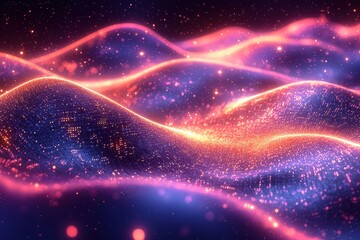 Poster - abstract futuristic background of glowing pink and blue digital lights