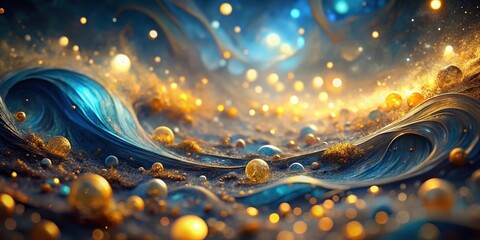 Poster - Abstract Blue Gold Landscape Glowing Lights Bokeh Background