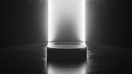 Wall Mural - Minimalist black podium in a reflective space with bright lighting