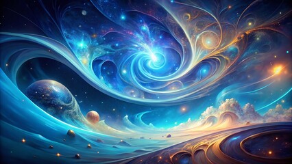 Poster - Abstract Blue Swirling Background: Surreal Digital Art for Design Projects