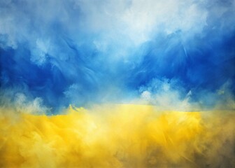 Poster - Abstract Blue Yellow Watercolor Background: Soft Blur Ukrainian Flag Colors Banner Poster Wallpaper