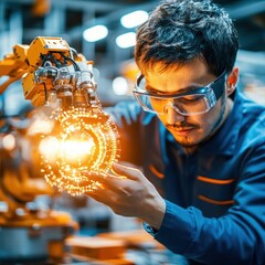 Poster - A focused man engaged in technical work on a robotic system showcasing expertise in modern engineering practices