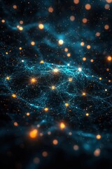 Poster - Visualization of a digital network with glowing points and connections on dark background