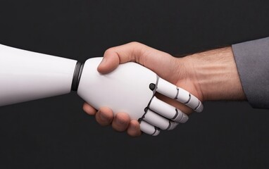 Poster - Human Handshaking with a Robotic Hand AI Technology Future Collaboration Partnership Concept
