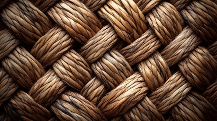 Poster - Close-up view of a beautifully woven texture, showcasing intricate details and rich brown tones. Intricate Woven Texture: A Study in Brown Hues