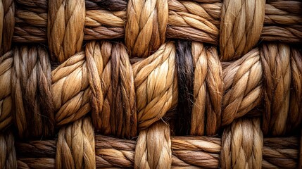 Poster - Close-up view of intricately woven rattan, showcasing its rich brown hues and natural texture. Intricate Woven Texture: A Close-Up of Handcrafted Rattan