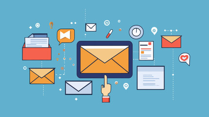 Poster - Email Marketing and Communication Concept Vector Illustration with Flat Trendy Icons of Envelopes, Messages, and Digital Tools