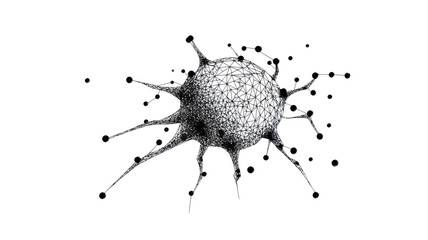 Poster - Polygonal Cancer Cell Illustration - Low-Poly Vector Image in Thin Lines and Dots - Minimalist SVG for Medical and Health Concepts
