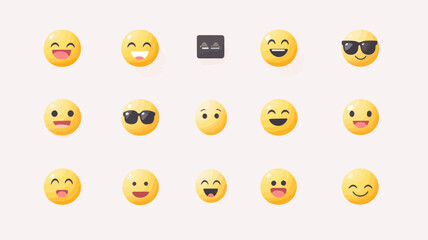 Poster - Vector Set of Various Windows Emojis Including Smiling, Laughing, and Sunglasses for Digital Communication and Expression