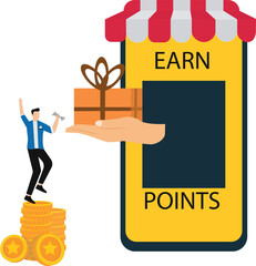 Earn points concept for loyal customers, Loyalty program and get rewards, Suitable for web landing page, ui, mobile app, banner template