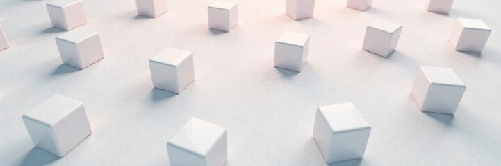 White cube blocks scattered on a plain surface with space for objects , cubes, pattern, surface